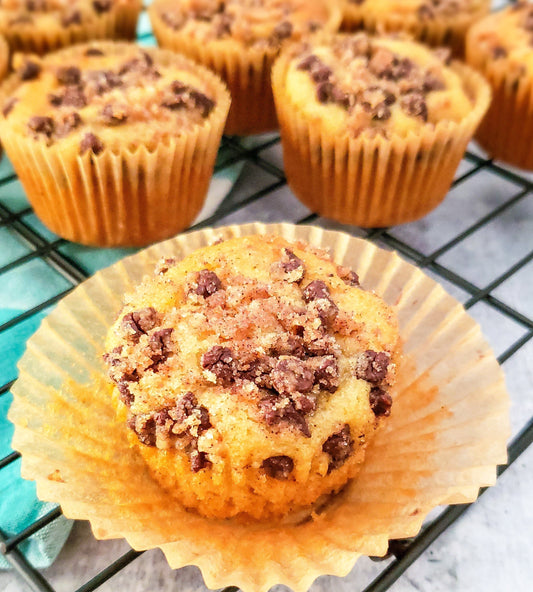 Sour Milk Muffins sitting in the wrapper, a great way to use expired milk, delicious sweet muffins